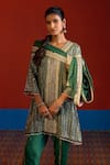 Buy_Mustard Moon By Neyha And Vrinda_Green Georgette, Modal, Satin Mirrors, Sequins, Embroidered High-low Kurta Set 