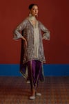 Buy_Mustard Moon By Neyha And Vrinda_Purple Georgette, Modal, Satin Mirrors, Glittery Embroidered Kurta Set _Online_at_Aza_Fashions