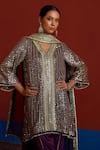 Mustard Moon By Neyha And Vrinda_Purple Georgette, Modal, Satin Mirrors, Glittery Embroidered Kurta Set _at_Aza_Fashions