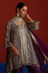 Shop_Mustard Moon By Neyha And Vrinda_Purple Georgette, Modal, Satin Mirrors, Glittery Embroidered Kurta Set 