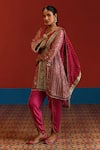 Shop_Mustard Moon By Neyha And Vrinda_Pink Georgette, Modal, Satin Mirrors, Sequins, And Embroidered High Low Kurta Set 