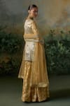 Shop_Mustard Moon By Neyha And Vrinda_Gold Brocade, Georgette, Net Mirrors, Sequins, Pattern Kurta Sharara Set _at_Aza_Fashions