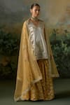 Mustard Moon By Neyha And Vrinda_Gold Brocade, Georgette, Net Mirrors, Sequins, Pattern Kurta Sharara Set _Online_at_Aza_Fashions