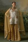 Mustard Moon By Neyha And Vrinda_Gold Brocade, Georgette, Net Mirrors, Sequins, Pattern Kurta Sharara Set _at_Aza_Fashions