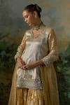 Buy_Mustard Moon By Neyha And Vrinda_Gold Brocade, Georgette, Net Mirrors, Sequins, Pattern Kurta Sharara Set 