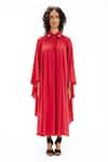 Buy_Leh Studios_Red Viscose, Polyester, Crepe Collared Alara Embellished Dress _at_Aza_Fashions