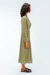 Leh Studios_Olive Green Viscose, Polyester, Crepe Collared, Bernie Stripe Pattern Dress _Online_at_Aza_Fashions