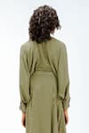 Buy_Leh Studios_Olive Green Viscose, Polyester, Crepe Collared, Bernie Stripe Pattern Dress 