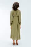 Shop_Leh Studios_Olive Green Viscose, Polyester, Crepe Collared, Bernie Stripe Pattern Dress _at_Aza_Fashions