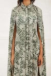 Buy_Leh Studios_Green Viscose, Polyester Piping Collared, Florix Print Crepe Cape Dress 