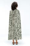 Shop_Leh Studios_Green Viscose, Polyester Piping Collared, Florix Print Crepe Cape Dress _at_Aza_Fashions