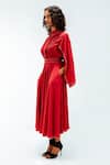 Leh Studios_Red Viscose, Polyester Collared Selma Pleated Dress _Online_at_Aza_Fashions