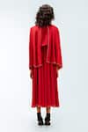 Shop_Leh Studios_Red Viscose, Polyester Collared Selma Pleated Dress _at_Aza_Fashions
