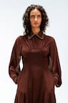 Leh Studios Brown Viscose, Polyester, Crepe Collared, Polo Willa Handkerchief Hem Dress Online at Aza Fashions Leh Studios_Brown Viscose, Polyester, Crepe Collared, Polo Willa Handkerchief Hem Dress _Online_at_Aza_Fashions
