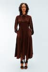 Buy Leh Studios Brown Viscose, Polyester, Crepe Collared, Polo Willa Handkerchief Hem Dress at Aza Fashions Buy_Leh Studios_Brown Viscose, Polyester, Crepe Collared, Polo Willa Handkerchief Hem Dress _at_Aza_Fashions