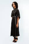 Leh Studios_Black Viscose, Polyester Piping Collared, Button-down Neck Samara Panelled Dress _Online_at_Aza_Fashions