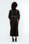 Shop_Leh Studios_Black Viscose, Polyester Piping Collared, Button-down Neck Samara Panelled Dress _at_Aza_Fashions