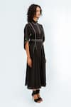 Buy_Leh Studios_Black Viscose, Polyester Piping Collared, Button-down Neck Samara Panelled Dress _Online_at_Aza_Fashions