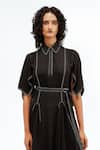 Shop_Leh Studios_Black Viscose, Polyester Piping Collared, Button-down Neck Samara Panelled Dress _Online_at_Aza_Fashions