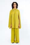 Buy_Leh Studios_Green Viscose, Polyester, Crepe Collared Cherice Solid Shirt With Pant _at_Aza_Fashions