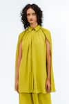 Shop_Leh Studios_Green Viscose, Polyester, Crepe Collared Cherice Solid Shirt With Pant 