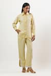 Buy Linera Yellow Linen Embroidery Collared Turkish Shirt And Pant Set at Aza Fashions Buy_Linera_Yellow Linen Embroidery Collared Turkish Shirt And Pant Set _at_Aza_Fashions