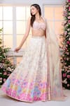 Shop_Label Priyanka Kar_Off White Satin Beads, Crystals, Embroidery, Sequins Garden Printed Lehenga Set _at_Aza_Fashions