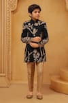 Buy_Petite Pomme_Black Velvet Embroidery Floral Sherwani And Gold Pant _at_Aza_Fashions