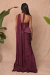 Shop_Vridhi Somaani_Wine Satin, Georgette, Crepe, Net Estelle Pre-draped Saree And Corset Set _at_Aza_Fashions
