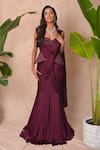Vridhi Somaani_Wine Satin, Georgette, Crepe, Net Estelle Pre-draped Saree And Corset Set _Online