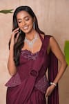Buy_Vridhi Somaani_Wine Satin, Georgette, Crepe, Net Estelle Pre-draped Saree And Corset Set _Online