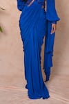 Vridhi Somaani_Blue Crepe, Chiffon, Net Beads, Lucy Pre-draped Saree And Hand Work Blouse Set _Online_at_Aza_Fashions