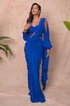Buy_Vridhi Somaani_Blue Crepe, Chiffon, Net Beads, Lucy Pre-draped Saree And Hand Work Blouse Set _Online_at_Aza_Fashions
