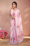 Buy_Naintara Bajaj_Pink Chinon Mirrors Printed Saree With Unstitched Blouse Piece _at_Aza_Fashions