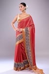 Shop Naintara Bajaj Red Chanderi Embroidery Round Neck Abstract Floral Saree With Running Blouse Online at Aza Fashions Shop_Naintara Bajaj_Red Chanderi Embroidery Round Neck Abstract Floral Saree With Running Blouse _Online_at_Aza_Fashions
