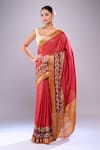 Shop Naintara Bajaj Red Chanderi Embroidery Blossom Hem Saree With Running Blouse Online at Aza Fashions Shop_Naintara Bajaj_Red Chanderi Embroidery Blossom Hem Saree With Running Blouse _Online_at_Aza_Fashions