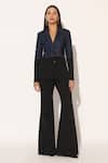 Buy_Linetribe__Blue Denim, Crepe Beads Stellix Panelled Blazer With Trouser _at_Aza_Fashions