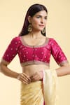 Buy_Samyukta Singhania_Magenta Silk Sequins Round Neck Ditsy Floret Embroidered Blouse 