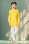 Shop_Petite Pomme_Yellow Cotton Sequins, Embroidery Kurta Set With Churidar _Online_at_Aza_Fashions