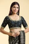 Samyukta Singhania Black Silk Embroidery Round Neck Ditsy Bloom Blouse at Aza Fashions Samyukta Singhania_Black Silk Embroidery Round Neck Ditsy Bloom Blouse _at_Aza_Fashions