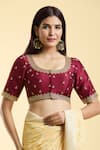 Buy_Samyukta Singhania_Maroon Silk Embroidery Round Neck Ditsy Flora Blouse 