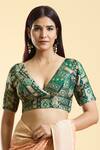 Buy Samyukta Singhania Green Brocade Plunge Neck Phool Art Woven Blouse Buy_Samyukta Singhania_Green Brocade Plunge Neck Phool Art Woven Blouse
