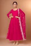 Buy_Naintara Bajaj_Pink Cotton Gota Patti Round Neck Plain Tiered Anarkali With Dupatta _at_Aza_Fashions