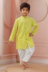 Buy_Petite Pomme_Yellow Cotton Sunlight Silver Arrow Sherwani Set _at_Aza_Fashions