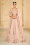 Buy_Arpita Mehta_Pink Organza, Net Embroidery, Mirrors, Zari, Floral Hand Bridal Lehenga Set _at_Aza_Fashions