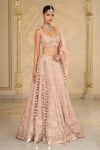 Arpita Mehta_Pink Organza, Net Embroidery, Mirrors, Zari, Floral Hand Bridal Lehenga Set _Online_at_Aza_Fashions