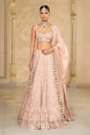 Buy_Arpita Mehta_Pink Organza, Net Embroidery, Mirrors, Zari, Floral Hand Bridal Lehenga Set _Online_at_Aza_Fashions