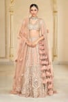 Buy_Arpita Mehta_Pink Net Mirrors, Embroidery, Applique, Fabric Thread And Bridal Lehenga Set _at_Aza_Fashions