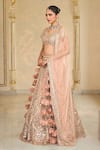 Arpita Mehta_Pink Net Mirrors, Embroidery, Applique, Fabric Thread And Bridal Lehenga Set _Online_at_Aza_Fashions