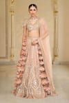 Buy_Arpita Mehta_Pink Net Mirrors, Embroidery, Applique, Fabric Thread And Bridal Lehenga Set _Online_at_Aza_Fashions